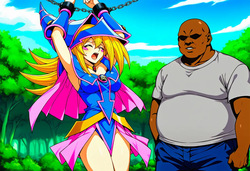 おじさんに拘束され胸を揉みしだかれるブラックマジシャンガール [AI Generated] page 2