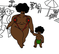 ebony mother and son on the beach page 1
