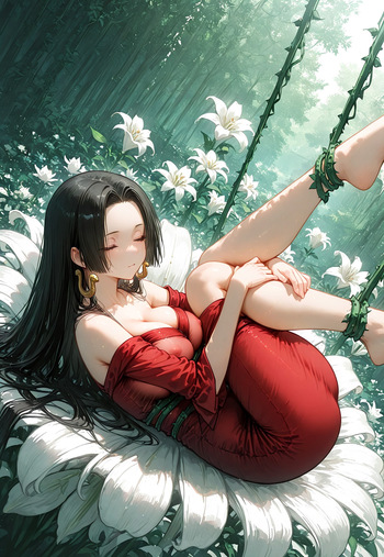 BOA HANCOCK'S SHIBARI-SUSPENDED BLISS, DEWDROPS ON THE LILIES [AI Generated] cover